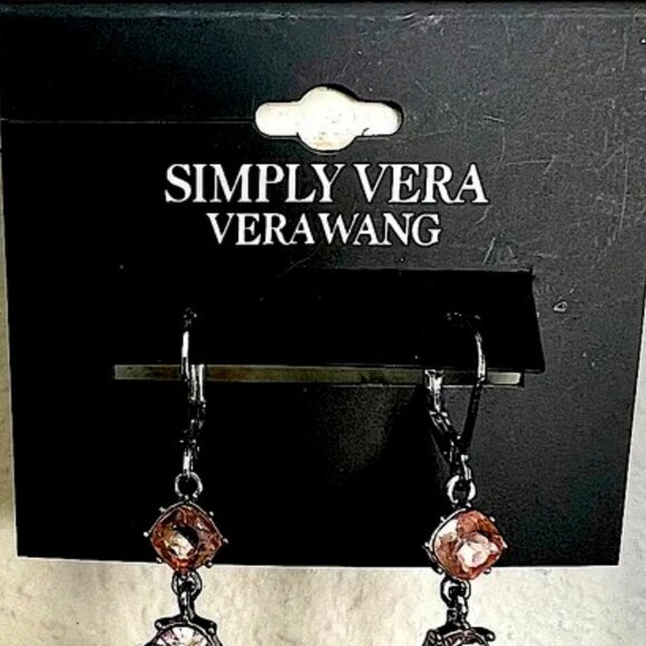 VERA WANG Romantic Silver Blush-Peach Crystal Drop Earrings**NEW! - Picture 3 of 3